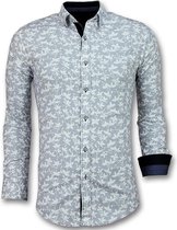 Italiaanse Blouse Heren - Overhemd met Bloemmotief - 3027 - Wit