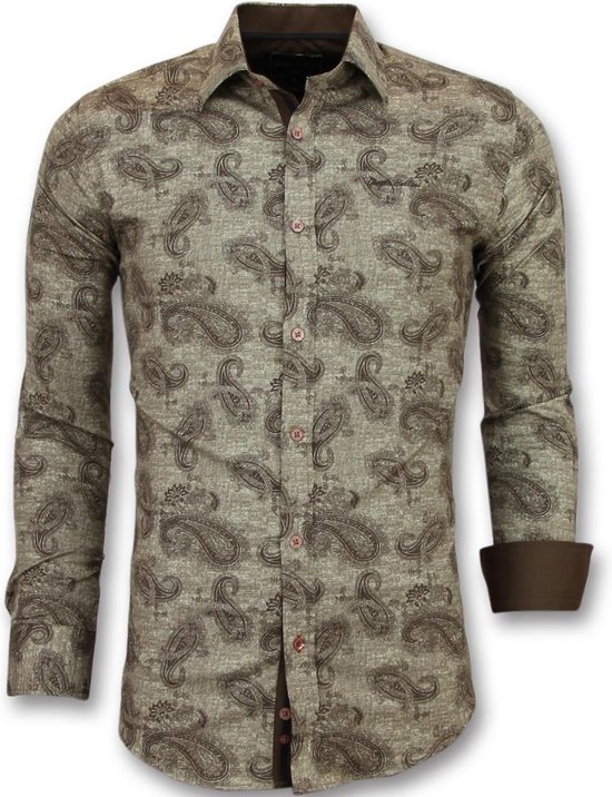 Italiaanse Blouse Mannen Slim Fit Overhemd Heren Bruin Bol Com