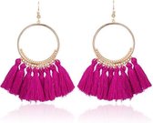 Jillery - Oorbellen - Hangers - Stof - Bohemian - Vintage - Goudkleurig - Paars