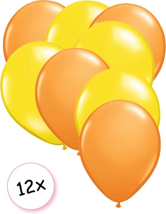 Ballonnen Oranje & Geel 12 stuks 27 cm