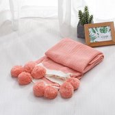 Gebreide baby deken roze met pompom 106 x 70 cm | ledikant deken - box dekentje