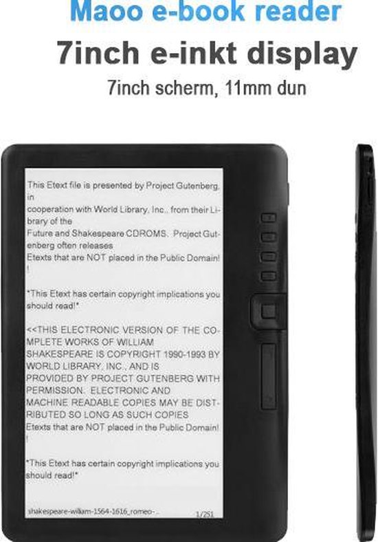 Maoo Simple E-Reader V3 – HD & Extra Groot Beeldscherm + Oordopjes & Hoesje – 8GB - Maoo - Zwart – E-Book Reader