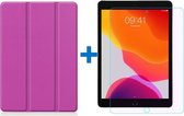 Shop4 - iPad 10.2 (2019/2020) Hoes + Glazen Screenprotector - Smart Book Case Paars