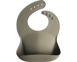 foto van Mushie Siliconen Baby Slabbetje met Opvangbakje | Silver Sage | BPA ftalaatvrij| afwasbaar