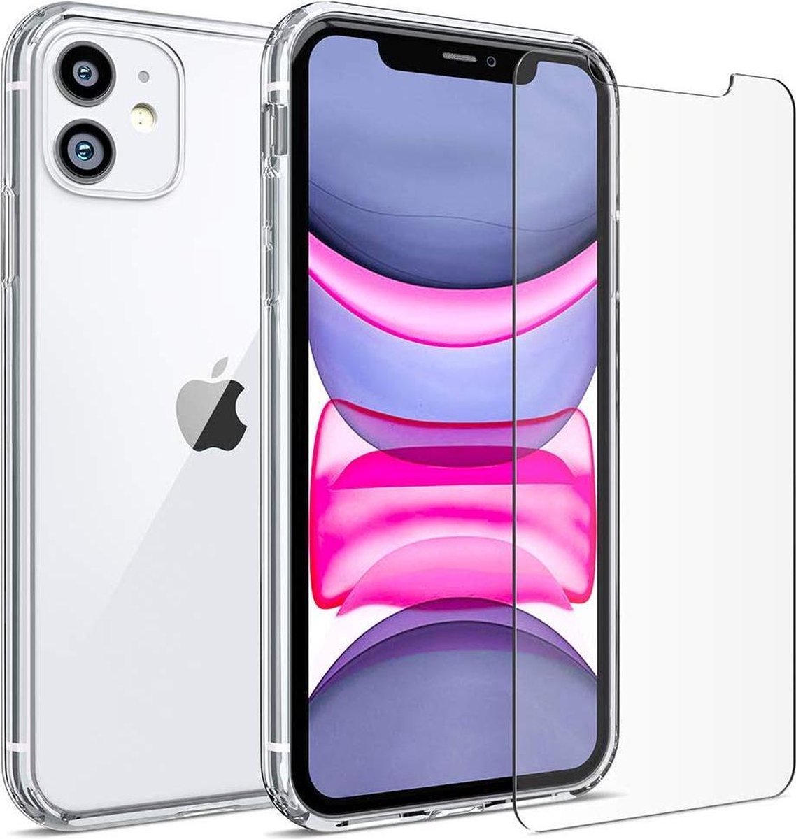 Back cover Geschikt voor: iPhone 11 Pro Hoesje Transparant TPU Siliconen Soft Case + 2X Tempered Glass Screenprotector