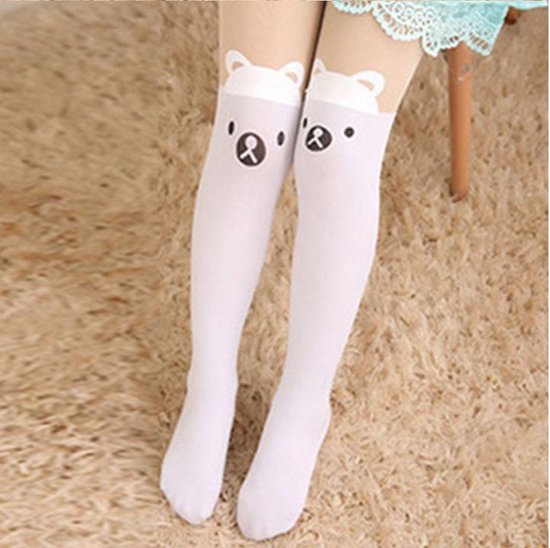 Meisjes panty leuke panty Koreaanse Stijl Kinderen Panty Kinderen Knie Kous Panty Voor Meisjes White Bear Large 6 - 10 Jaar