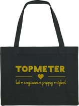 Topmeter, zwarte shoppingbag met gouden letters