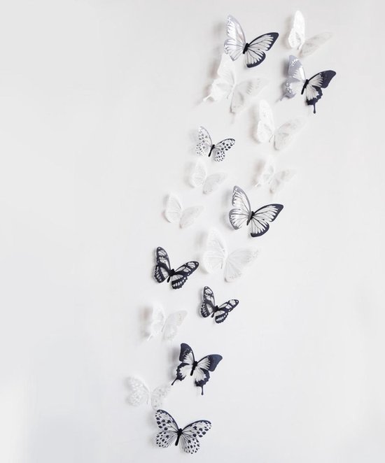 Hiden | Muurstickers Vlinders - Crystal Butterflies - 3D Decoratie - Muurstickers Slaapkamer - Muurstickers Dieren - Woonkamer | 18 stuks