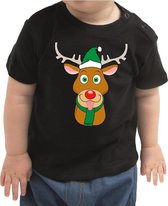 Kerst shirt / t-shirt zwart - Rudolf het rendier voor peuters / kinderen - jongen / meisje 86 (9-18 maanden)