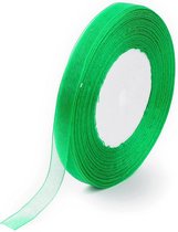 Organza lint, groen, 12mm breed. Verkocht per rol van 50 yard = 45,72 meter