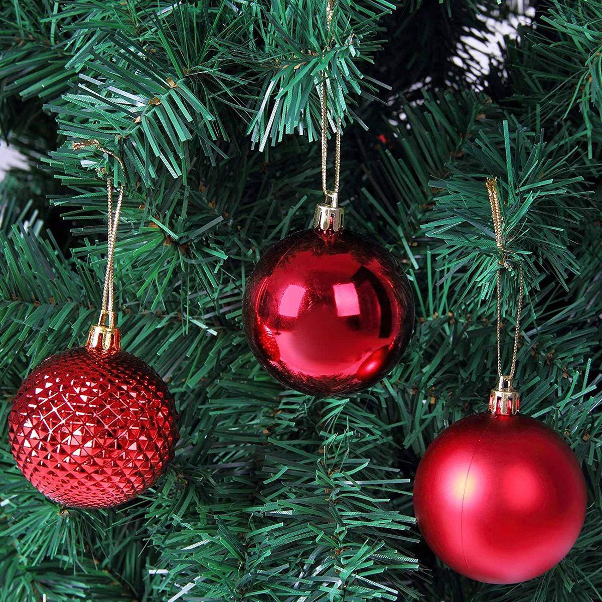 Deuba Kerstboomballen - Set van 102 Kunststof Ø3-6cm - Mat Glanzend Rood – foto 4
