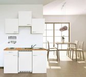 Goedkope keuken 150  cm - complete kleine keuken met apparatuur Luis - Wit/Wit - elektrische kookplaat  - koelkast          - mini keuken - compacte keuken - keukenblok met apparat