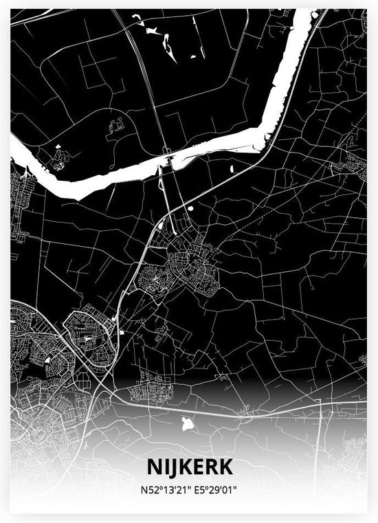 Nijkerk plattegrond - A3 poster - Zwarte stijl
