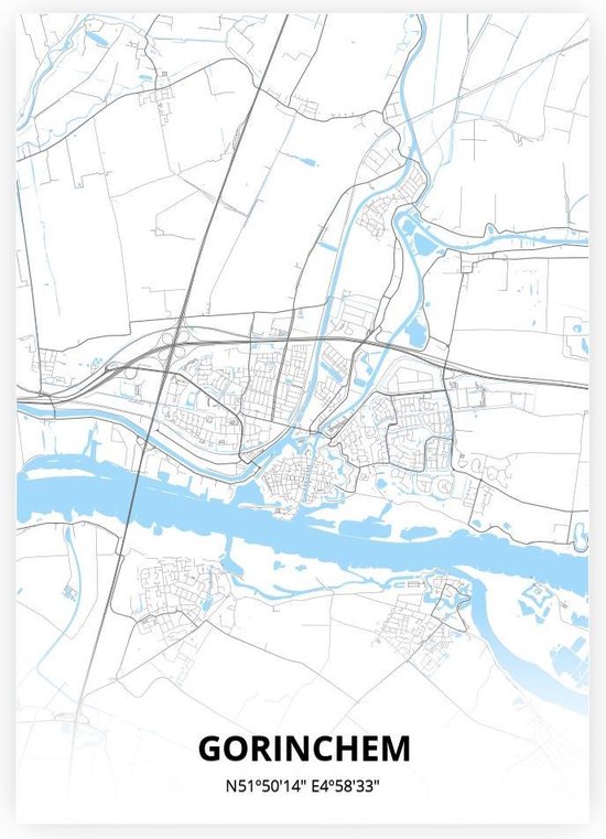 Gorinchem plattegrond - A2 poster - Zwart blauwe stijl