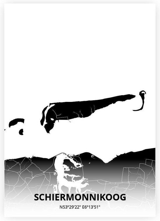 Schiermonnikoog plattegrond - A3 poster - Zwarte stijl