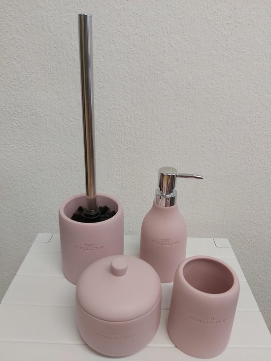 Chaise longue Klusjesman Offer Badkamerset mat roze 4 stuks,dispenser,beker, toiletborstel ,wattenpot |  bol.com