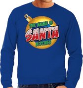 Foute Kersttrui / sweater - The name is Santa bitches  - blauw voor heren - kerstkleding / kerst outfit S (48)