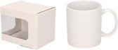 24x Set van onbedrukte witte koffie mokken 300 ml met kartonnen opbergdoosjes met venster 12 x 9 cm