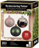 Kerstboomversiering set 99-delig voor 150 cm boom - zilver/lichtroze/donkergroen Kerstversiering