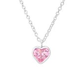 Joy|S - Zilveren hartje roze zirkonia 6 x 7 mm met ketting 39 cm voor kinderen