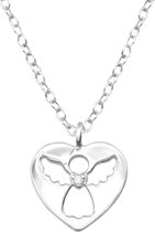 Joy|S - Zilveren hartje engel met zirkonia hanger 11 x 10 mm met ketting 39 cm Sterling zilver 925