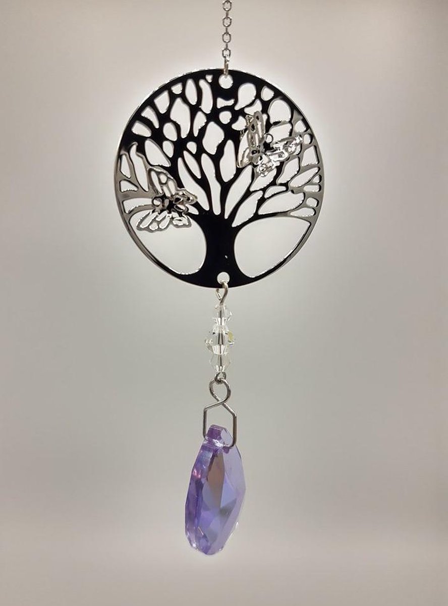 Tree of life kristallen raamhanger paars