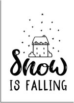 DesignClaud Kerstposter Snow is falling - Kerstdecoratie Zwart wit A4 + Fotolijst zwart