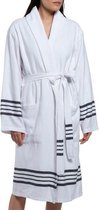 Gevoerde Hamam Badjas Nijl White Navy - XXL - mouwlengte 70 - Hotelkwaliteit - Sjaalkraag - Luxe badjas - Badstof - Sauna Badjas - Ochtendjas - Badmantel