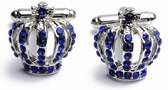 Manchetknopen - Kroon Queen Zilver Blauw Diamantjes