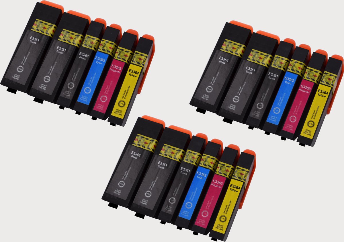 Image of KATRIZ® huismerk inkt voor Epson 6x T3351XL BK + 3x T3361XL BK + 3x T3362XL c + 3x T3363XL M + 3x T3364XL Y |(18stuks) | - Met chip