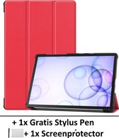 Smart Cover Book Case Hoes Geschikt Voor Samsung Galaxy Tab S6 10,5 Inch (2019) T860/T865 - Tri-Fold Multi-Stand Flip Sleeve - Beschermhoes Met Screen Protector & Stylus Pen - Rood