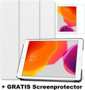 Tablet hoes geschikt voor Ipad 10.2 Inch 2019 / 2020 / 2021 - Tri-Fold Book Case + Screenprotector - Wit