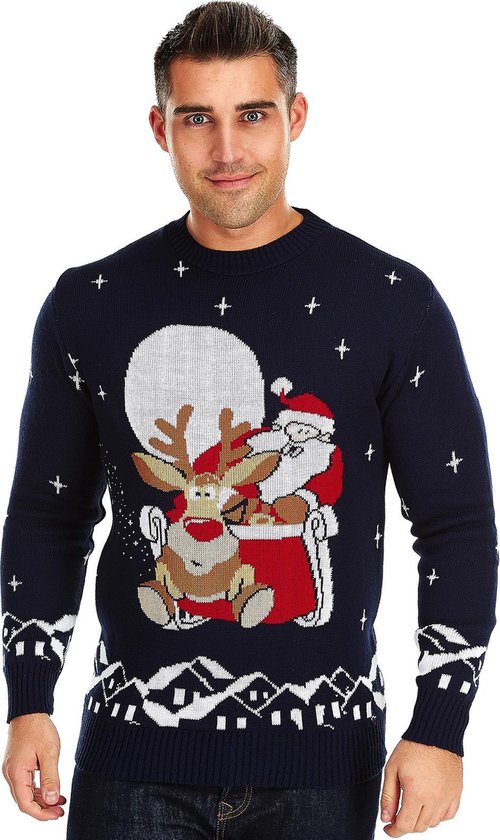 Pull Moche De Noël 3D Rigolo Homme Femme - Motif Père Noël Et Rennes | Pullover Festif Drôle Pour Les Fêtes