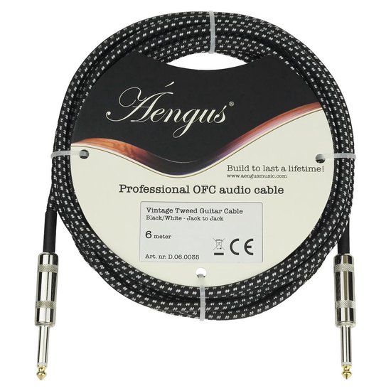 Áengus Black Tweed Gitaarkabel Instrument kabel - 6.35mm mono jack plug recht/recht - 6 meter