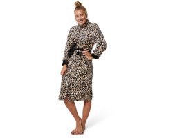 Rits badjas voor dames - dames badjas - panterprint - fleece - badrock - S/M