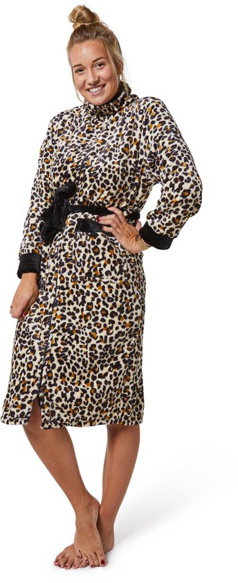 Rits badjas voor dames - dames badjas - panterprint - fleece - badrock - S/M