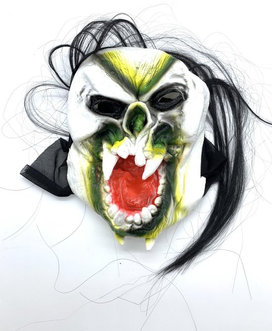 Eng Halloween-masker, realistisch uitziend masker, zwart gezicht met zwart  haar. | bol.com
