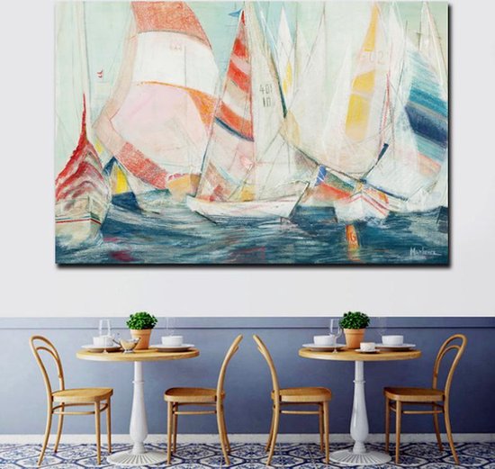 joggen oase Indringing Canvas Schilderij * Zeilboten Zeegezicht * - Kunst aan je Muur - Modern -  Kleur - 50... | bol.com