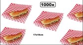 1000x Hamburger zakje papier wit/rood 17x18cm - hamburger zakje hip broodje festival themaparty festival carnaval