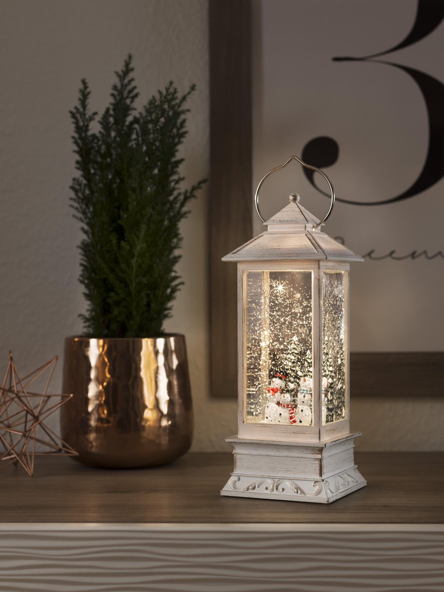 Konstsmide Sweden ® 4365-200 - Kerstdecoratie - LED verlichte watergevulde lantaarn met sneeuwpoppen en sneeuweffect - 10.5x27.5cm - op batterij - 5u timer of permanent - voor binnen - warmwit – foto 5