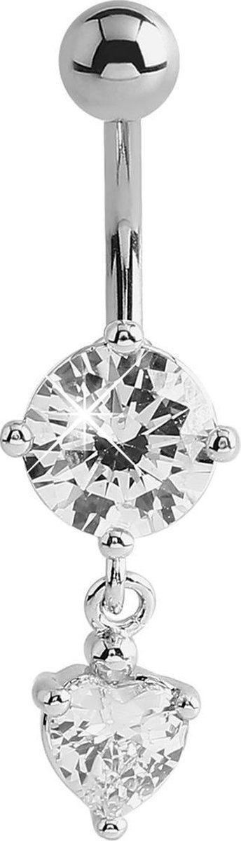 Lucardi Dames Navelpiercing met kristal - Piercing - Cadeau - Staal - Zilverkleurig