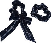 Jessidress Haar elastiek set Scrunchie met strik - Donker Blauw