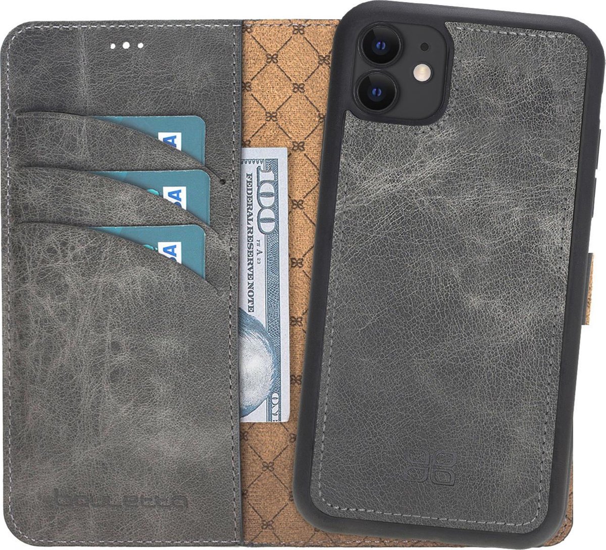 Bouletta iPhone 11 compatibel leren uitneembare hoesje - Marble Grey