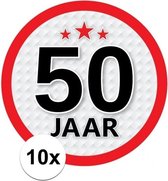 10x 50 Jaar leeftijd stickers rond 15 cm - 50 jaar verjaardag/jubileum versiering 10 stuks