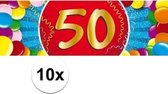 10x 50 Jaar leeftijd stickers 19 x 6 cm - 50 jaar verjaardag/jubileum versiering 10 stuks