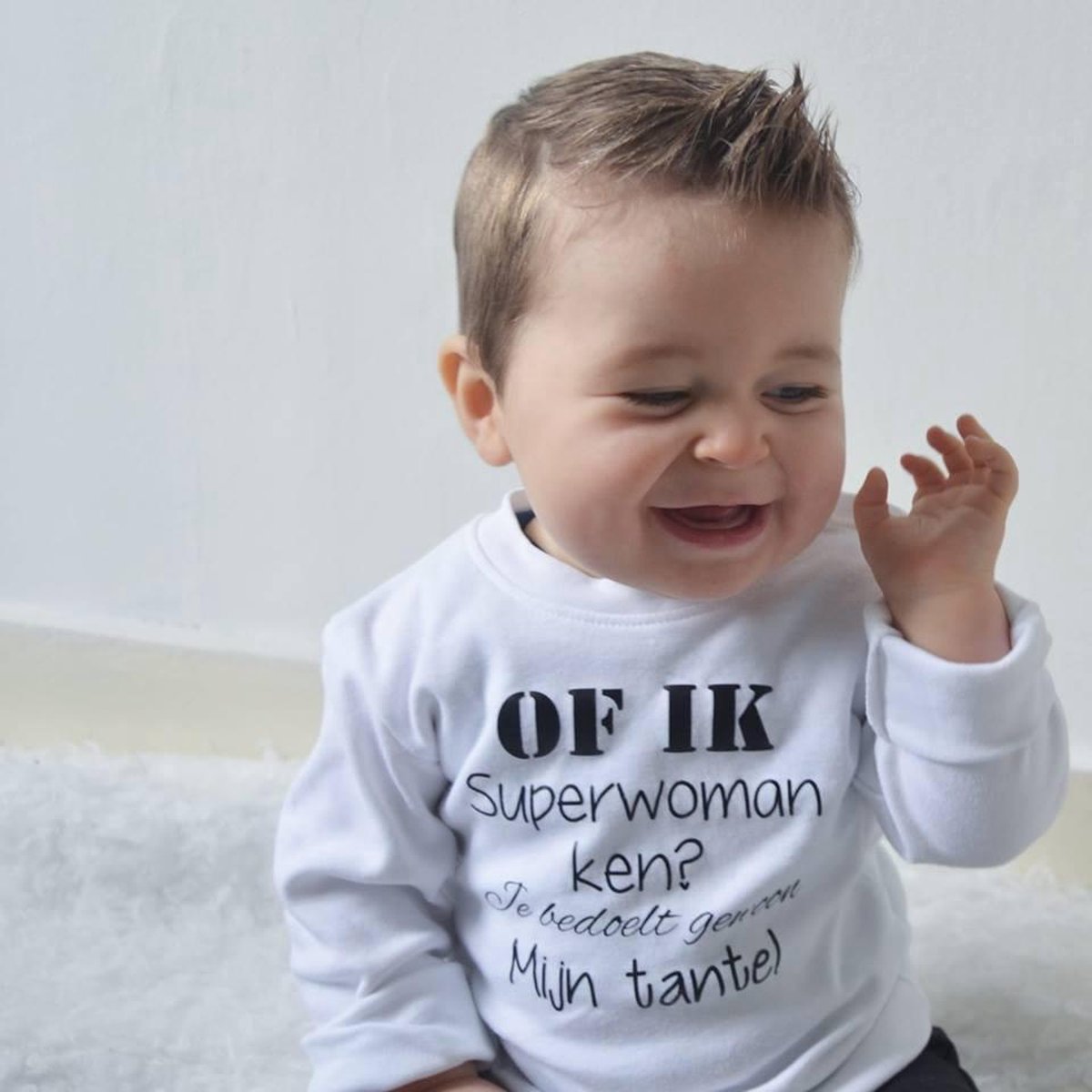 Shirtje liefste baby met tekst Of ik superwoman ken? Je bedoelt gewoon mijn tante! | lange mouw | wit zwart | maat 62 | cadeautje verjaardag geboorte kraamcadeau zwangerschap aankondigen | jongen meisje