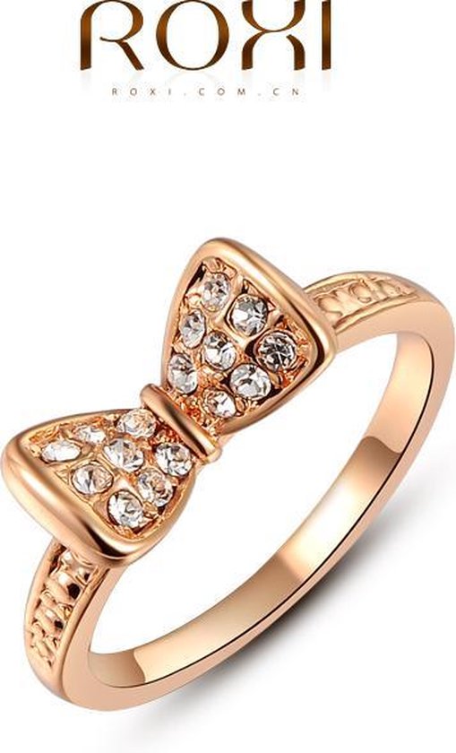 bol.com | Roxi 18K roze goud vergulde Strikje ring met austrian crystal  16mm maat 50