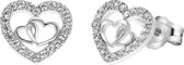 Lucardi Dames Zilveren oorbellen hart zirkonia - Oorbellen - 925 Zilver - Zilverkleurig