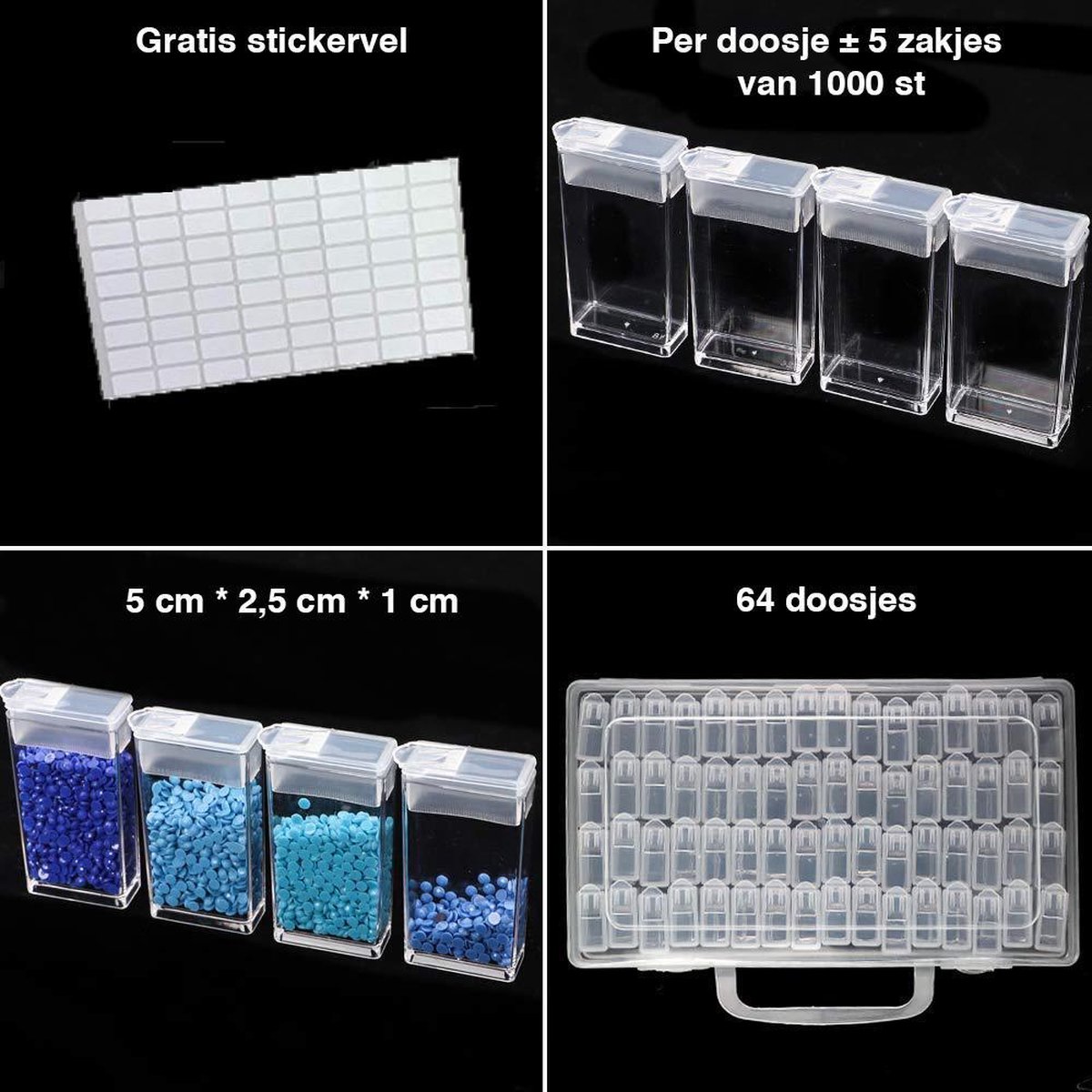 Diamond Painting Opbergdoos - Sorteerdoos met 64 vakjes - Inclusief stickervel — afbeelding 3
