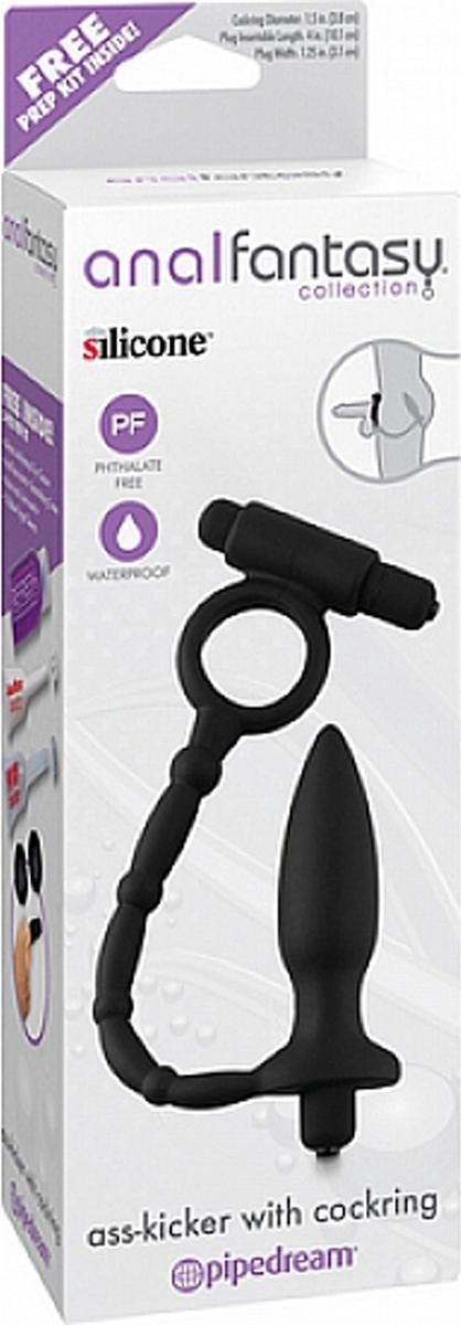 Goedkoopste Anal Fantasy Ass-Kicker - Buttplug en Cockring - Zwart - Ø 30 mm
